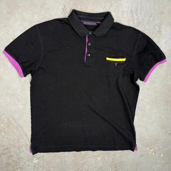 Trussardi Jeans Short Sleeve Polo Shirt Mesh Black Cotton XL - Picture 2 of 4